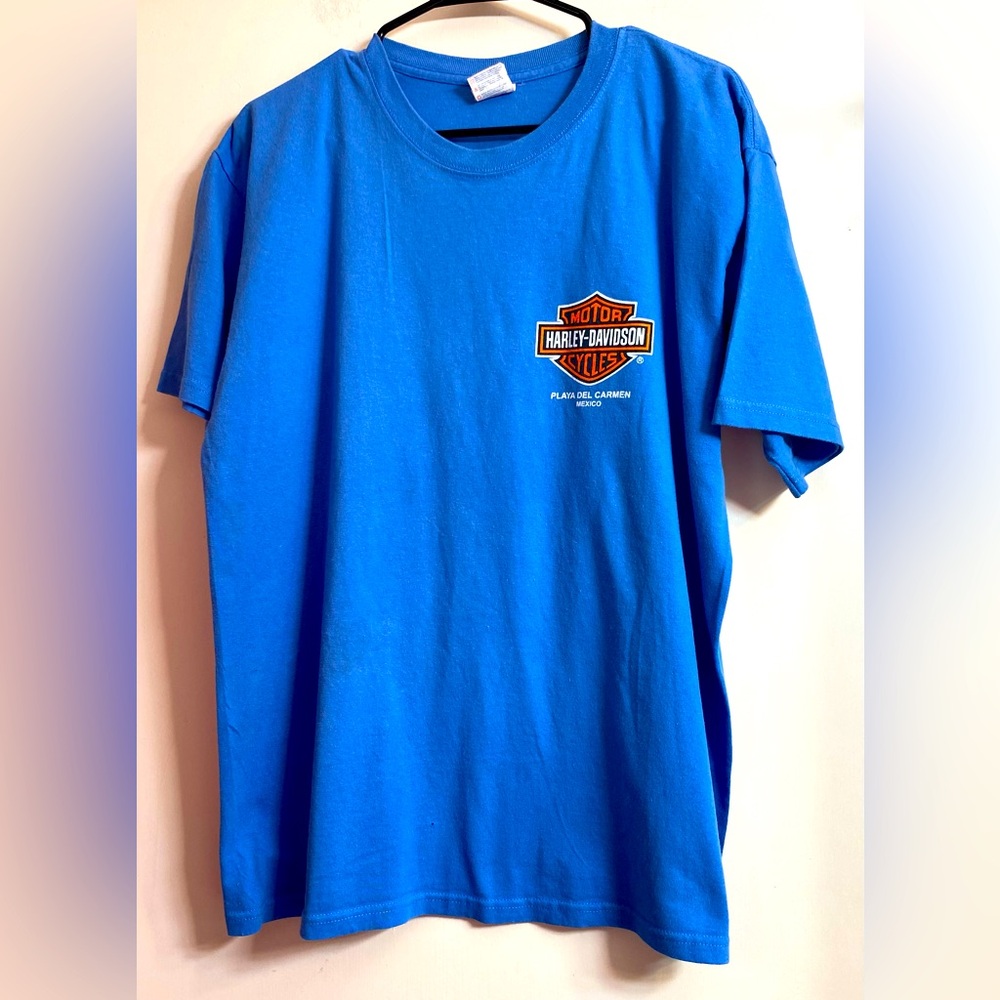 Vintage Harley Davidson Men's Blue and Black T-shirt. Playa del Carmen size L.